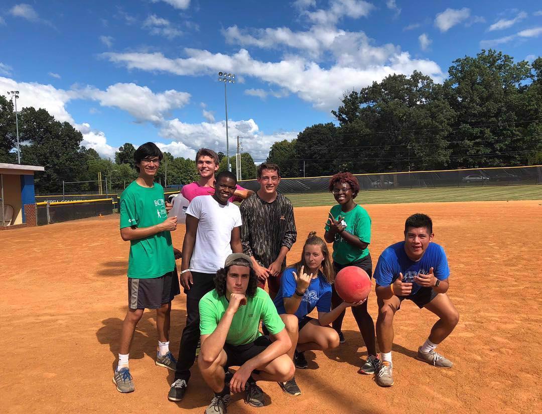 A group of students with a kickball.